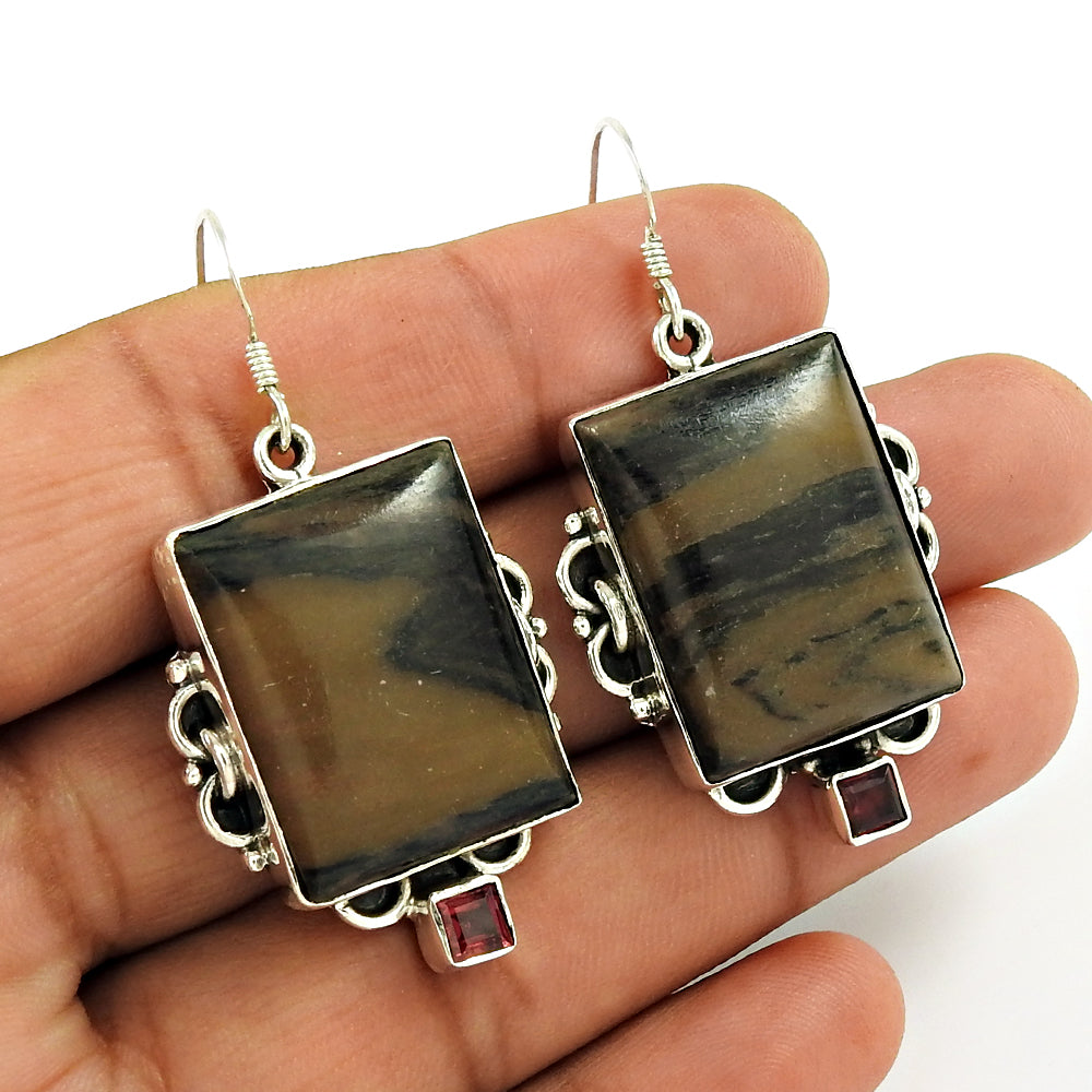 Christmas Gift Natural Jasper Bohemian Earrings 925 Sterling Silver S5