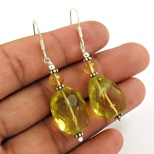 Christmas Gift Natural Lemon Quartz Earrings 925 Sterling Silver C6