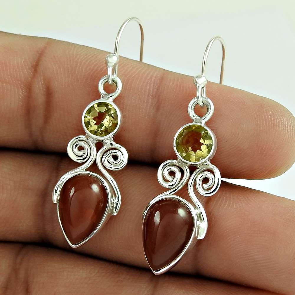 Big Awesome Carnelian Citrine Gemstone Sterling Silver Earrings Jewellery Wholesaler India