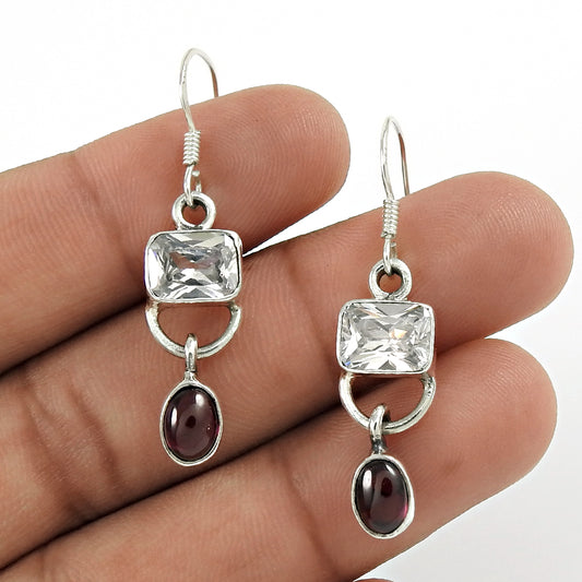 Natural Garnet Gemstone Christmas Gift Earrings 925 Sterling Silver For Girls Y5