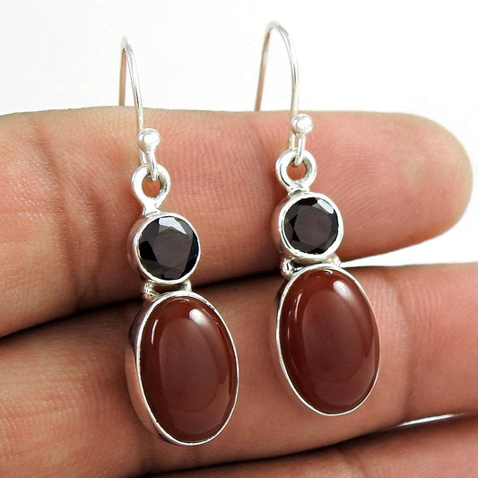 Gift For Women Dangle Ethnic Earrings 925 Silver Natural Carnelian C40