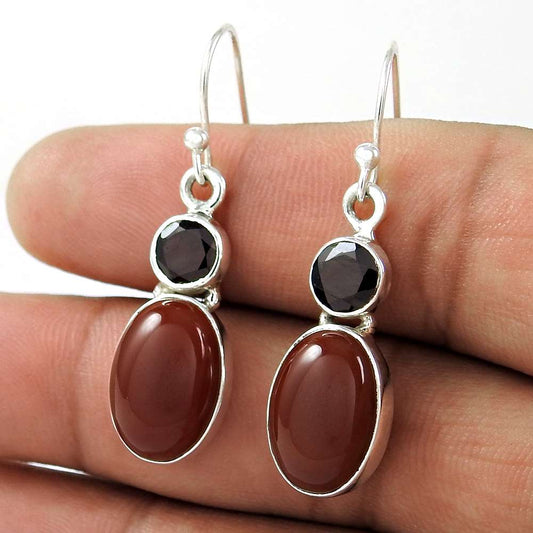 Gift For Her 925 Silver Natural Carnelian Dangle Vintage Earrings J40