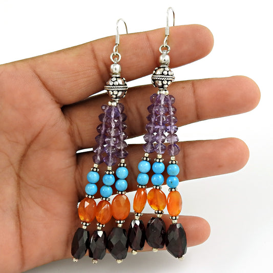 Christmas Gift Natural Amethyst Gemstone 925 Sterling Silver Boho Earrings B6