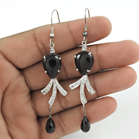 Natural Onyx Gemstone Bohemian Christmas Gift Earrings 925 Silver For Women A6