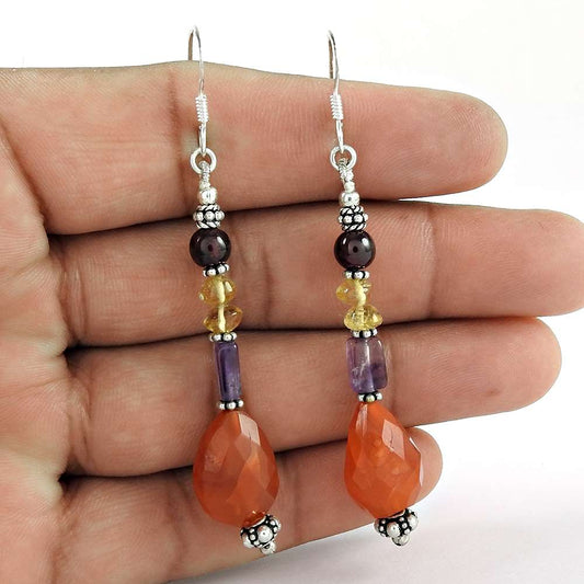 Natural 925 Sterling Silver Carnelian Amethyst Citrine garnet Earrings Fabricante