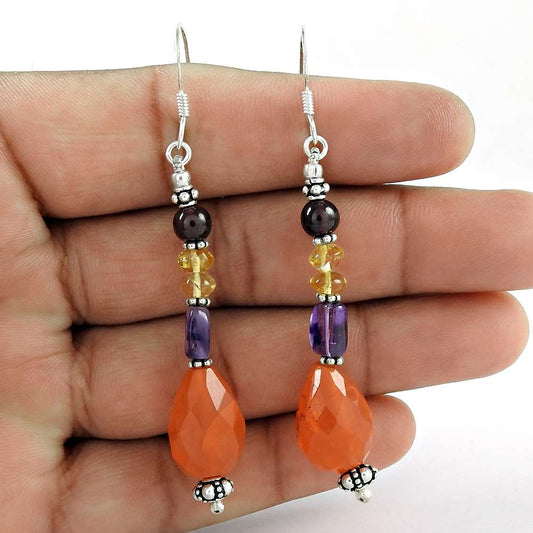Gorgeous 925 Sterling Silver Carnelian Amethyst Citrine garnet Earrings De gros