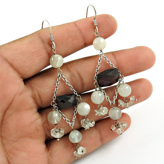 Christmas Gift Natural Smoky Quartz Boho Earrings 925 Sterling Silver G6