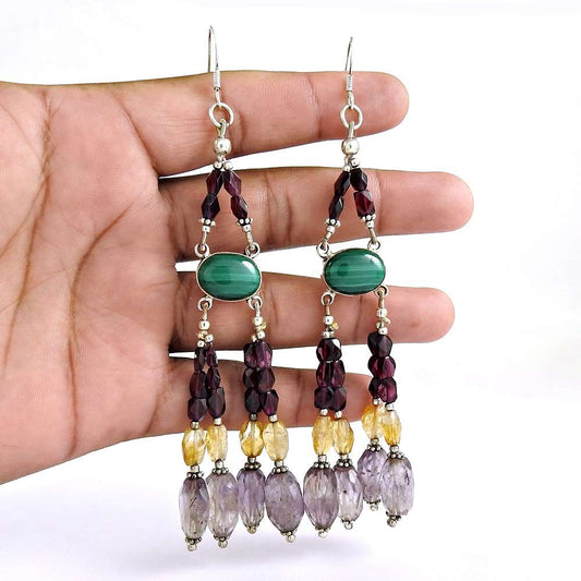 Woman Gift 925 Sterling Silver Natural Amethyst Earrings B7