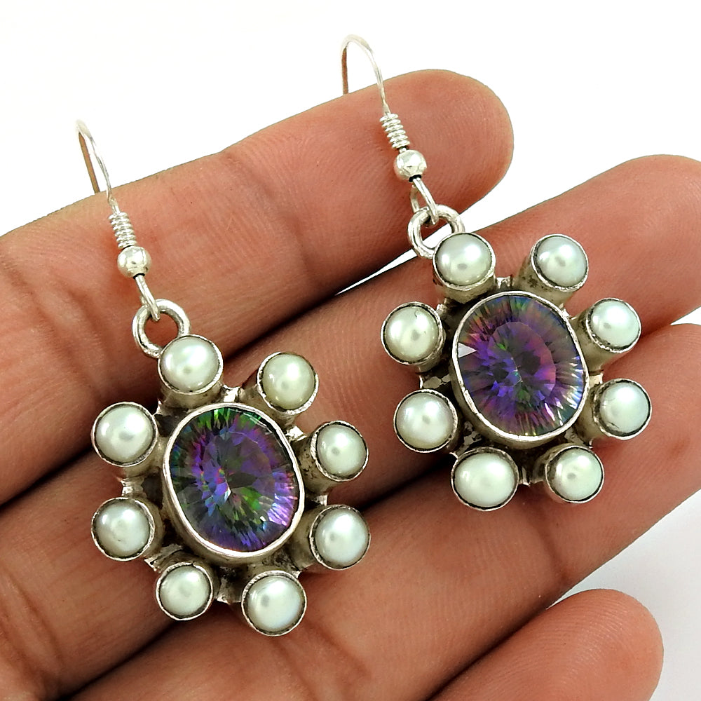 Natural Mystic Gemstone 925 Silver Bohemian Christmas Gift Earrings For Girls B6