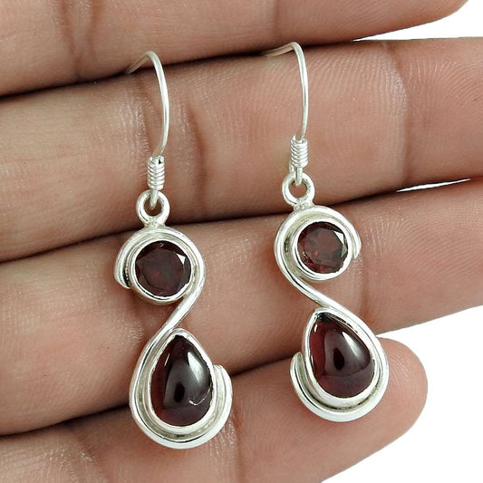 Gift For Women Dangle Boho Earrings 925 Silver Natural Garnet Gemstone K41