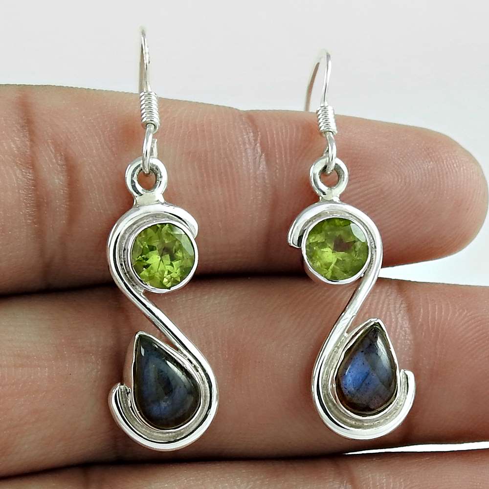 Gift For Her 925 Silver Natural Labradorite Dangle Boho Earrings M41