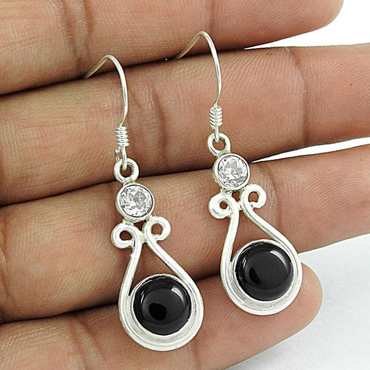 Draditions Black Onyx White CZ Gemstone Sterling Silver Earrings Jewellery Grossiste