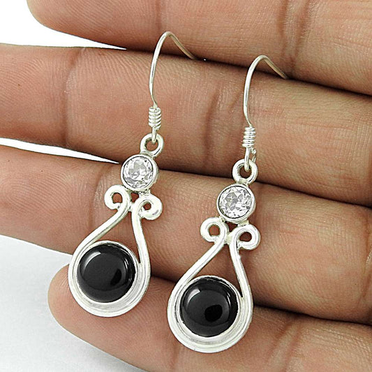 925 Sterling Silver Indian Jewellery Beautiful Black Onyx Crystal Gemstone Earrings