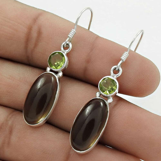 Paradise Bloom Smoky Quartz Peridot Gemstone Sterling Silver Earrings Jewellery Hersteller