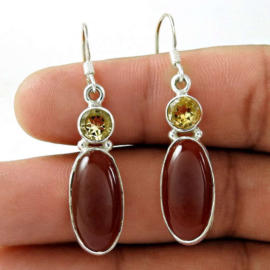 Handcrafted Red Onyx Citrine Gemstone Sterling Silver Earrings Jewellery Manufacturer