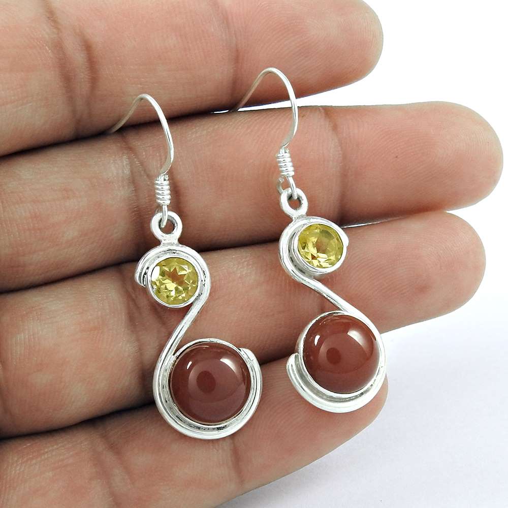 Lively Red Onyx Citrine Gemstone Sterling Silver Earrings Jewellery Wholesaler India