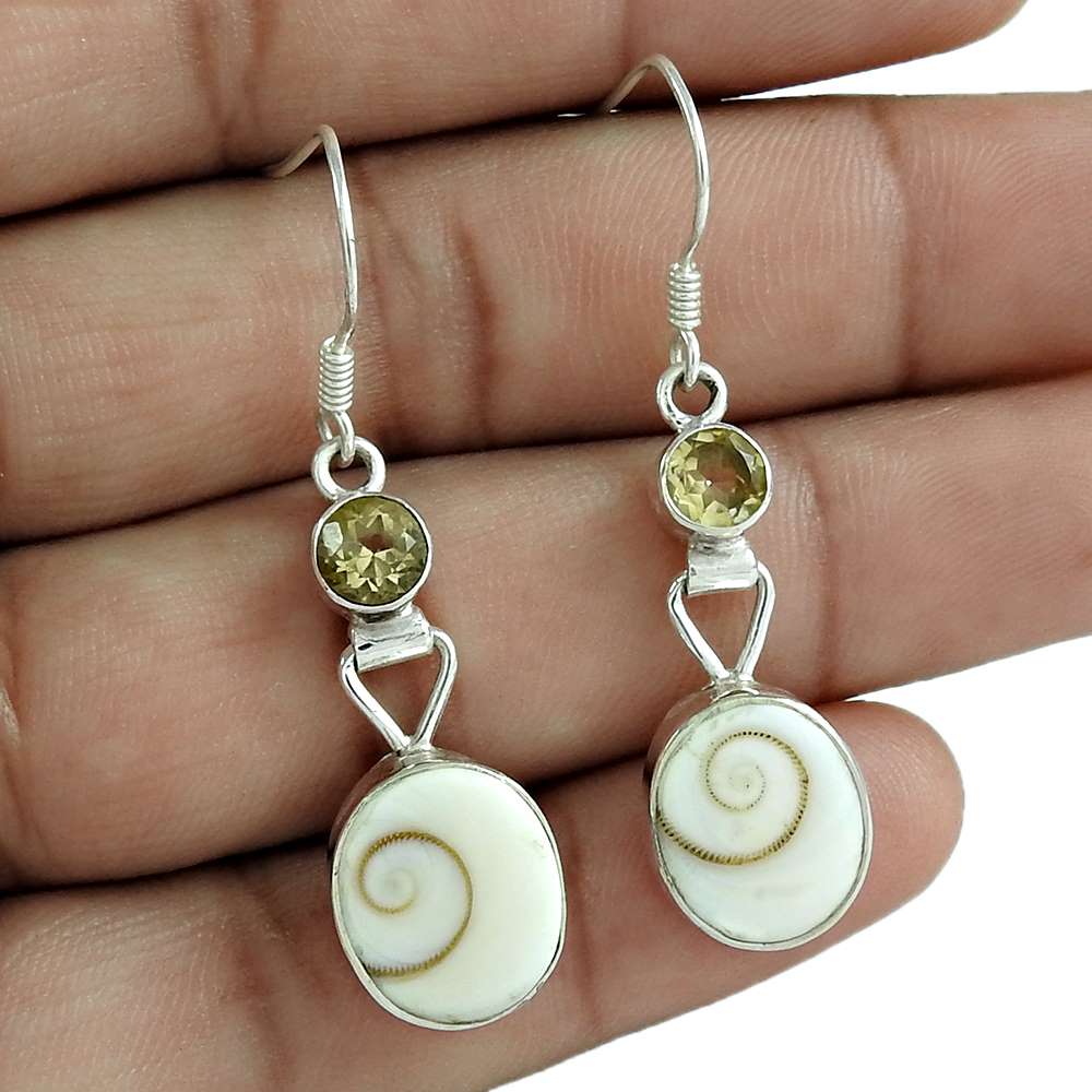 Natural Shiva Eye Gemstone Dangle Tribal White Earrings 925 Silver H42