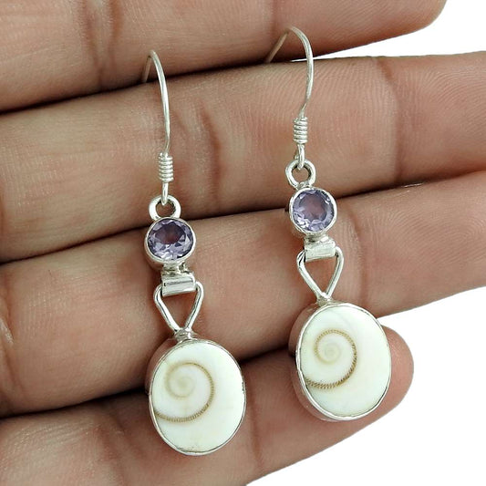 Gift For Her 925 Silver Natural Shiva Eye Dangle Vintage Earrings I42