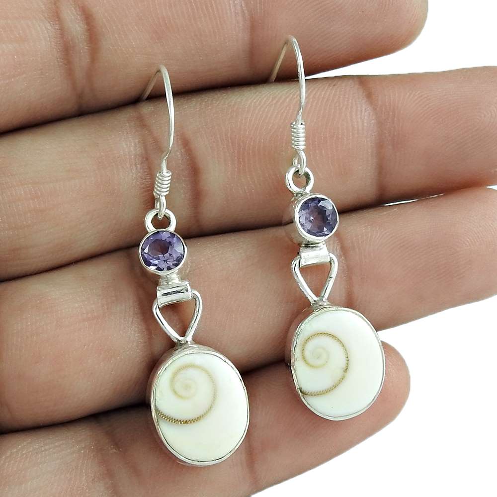 Gift For Her Natural Shiva Eye Dangle Ethnic Earrings 925 Silver J42