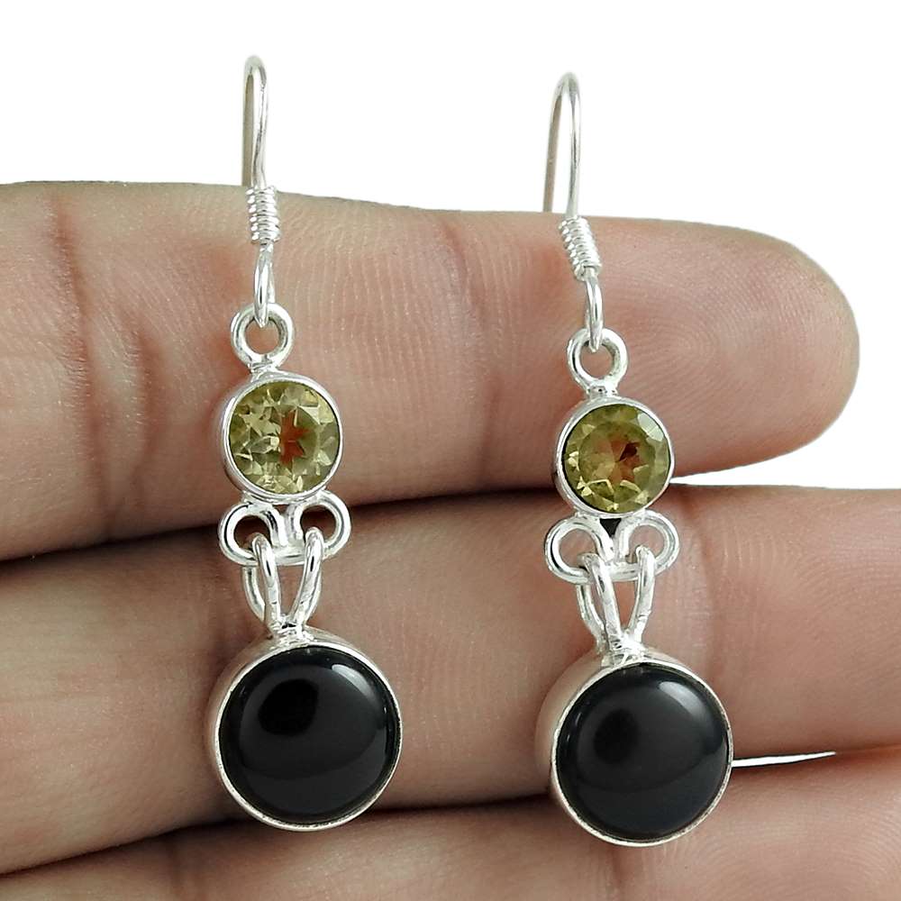 Natural Onyx Gemstone 925 Silver Dangle Vintage Earrings For Girls Q2