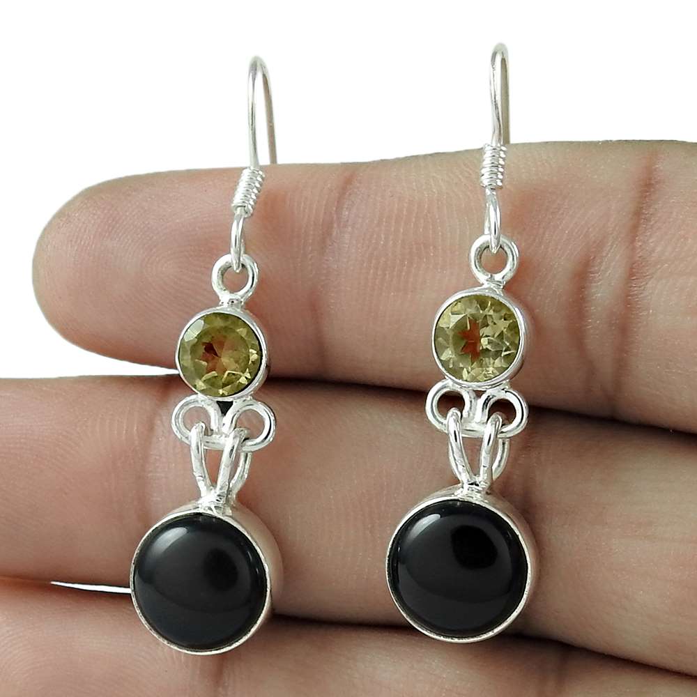 Birthday Gift For Her Natural Onyx Dangle Ethnic Earrings 925 Silver R42