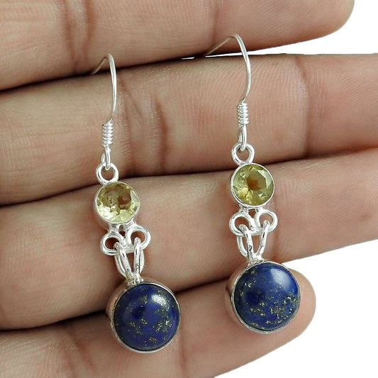 Gift For Her 925 Silver Natural Lapis Lazuli Dangle Boho Earrings T42
