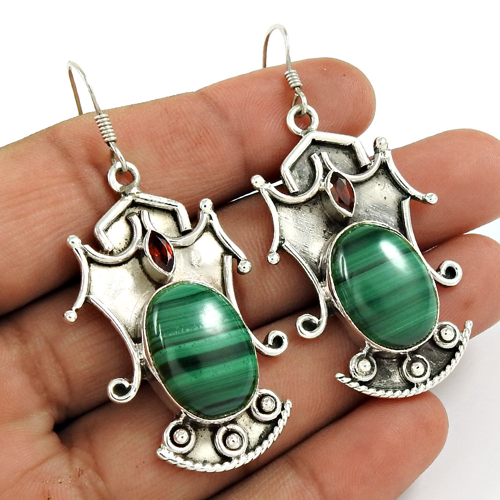 Christmas Gift 925 Sterling Silver Natural Malachite Bohemian Earrings D6