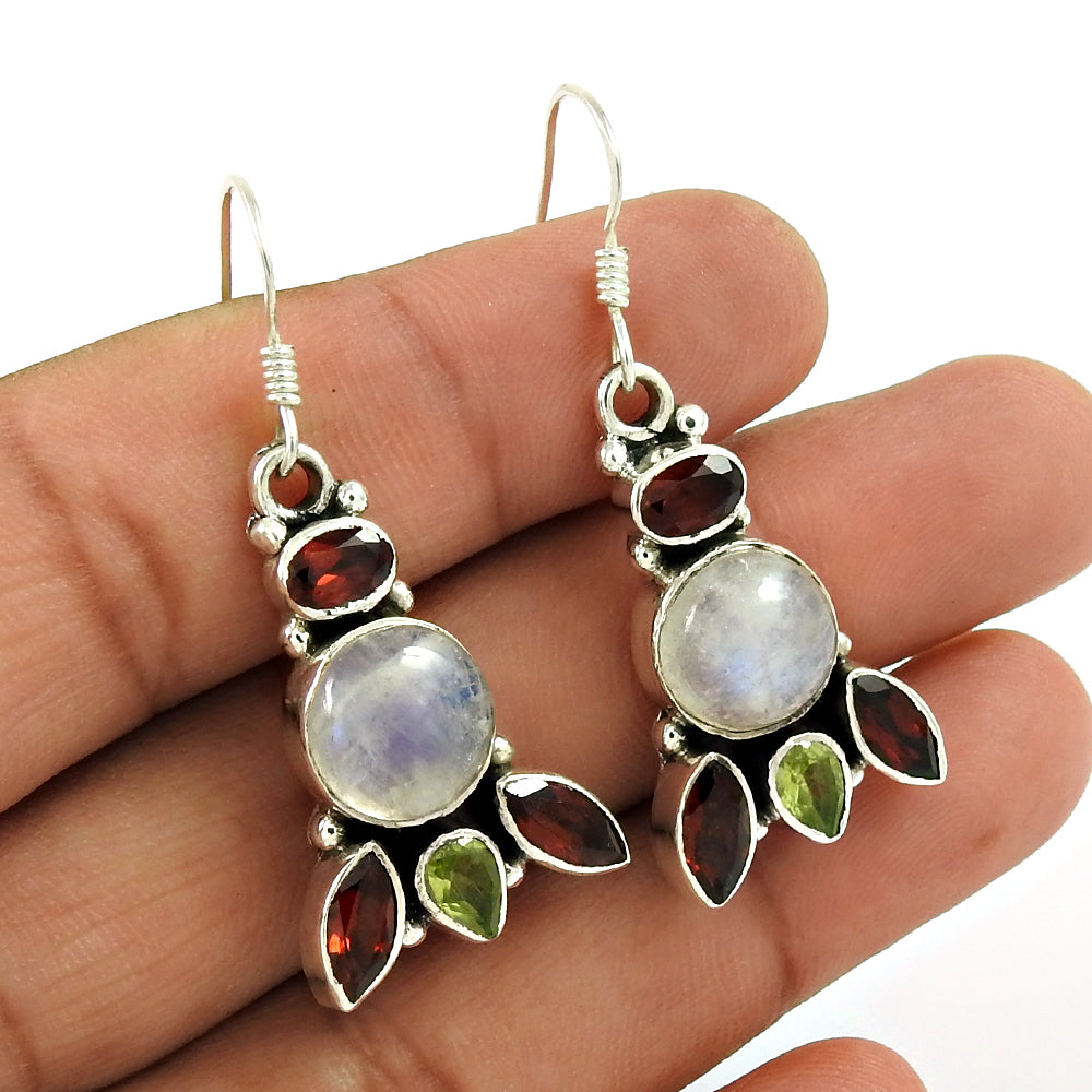 Natural Rainbow Moonstone 925 Sterling Silver Vintage Christmas Gift Earrings F6