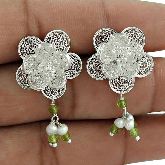 Easeful Pearl Prehnite Gemstone 925 Sterling Silver Earrings Wholesaling