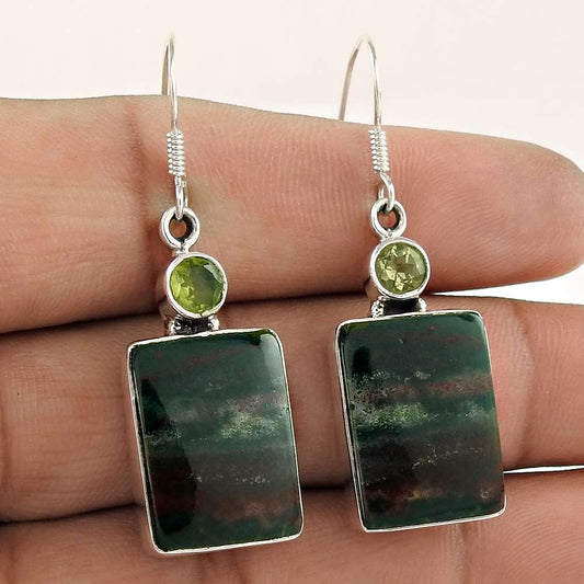 Sterling Silver Fashion Jewellery Charming Ocean jasper Peridot Gemstone Earrings