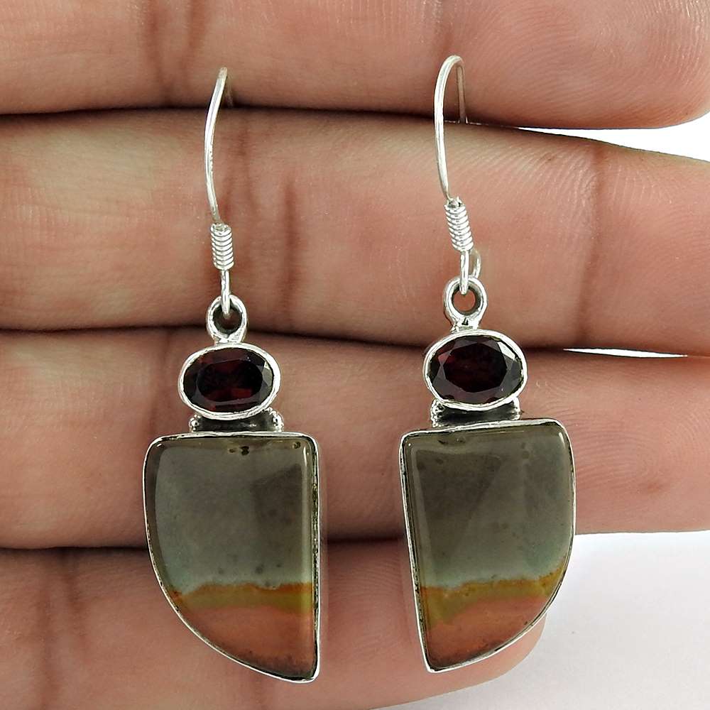Sterling Silver Jewellery High Polish Rhyolite Citrine Gemstone Earrings