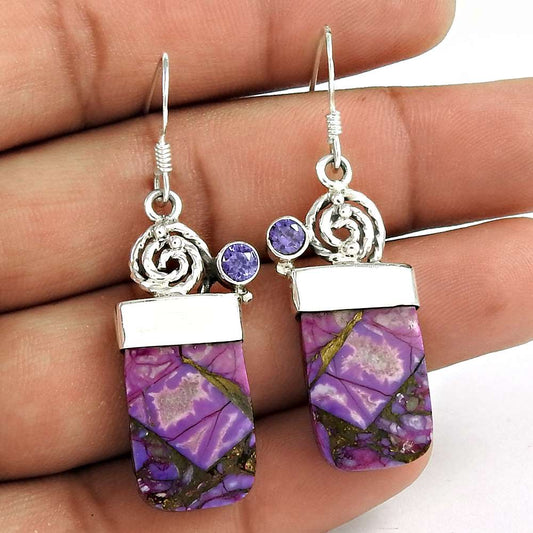 Gift For Women Dangle Boho Earrings 925 Silver Natural Turquoise P43
