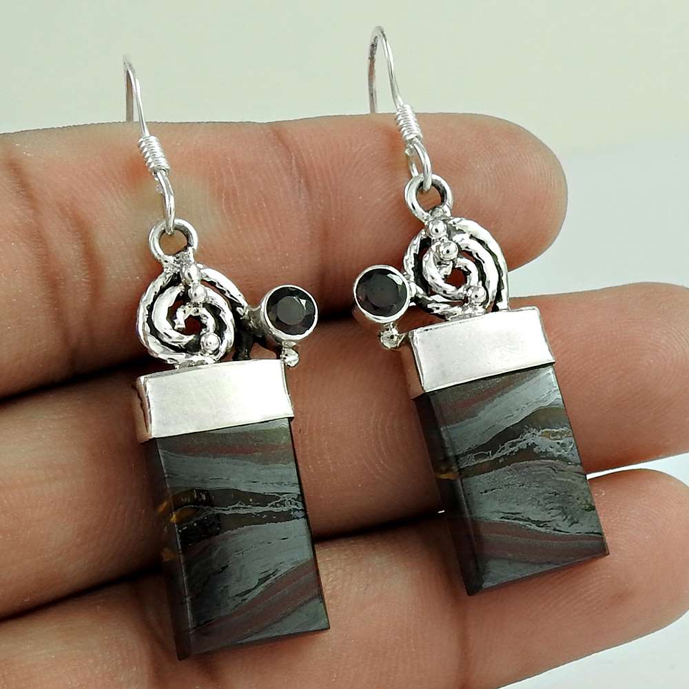 925 Silver Jewellery Fashion Hemetite Jasper Garnet Gemstone Earrings
