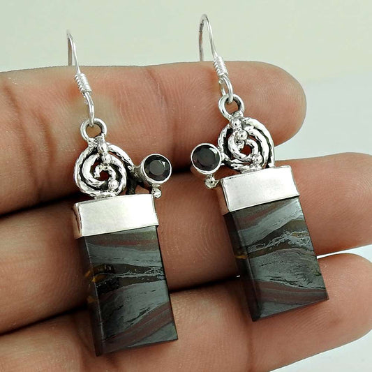 925 Silver Jewellery Fashion Hemetite Jasper Garnet Gemstone Earrings