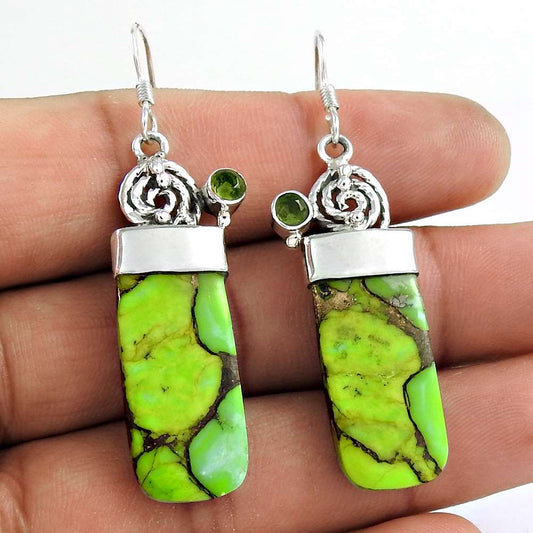 Gift For Her 925 Silver Natural Turquoise Dangle Bohemian Earrings V43