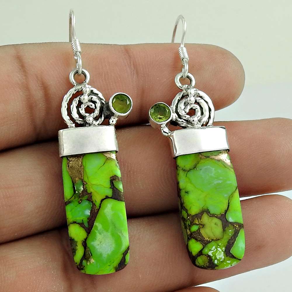 Natural Turquoise Gemstone Dangle Boho Earrings 925 Silver For Girls Y43