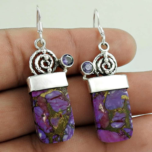 Gift For Her 925 Silver Natural Turquoise Dangle Tribal Earrings A44
