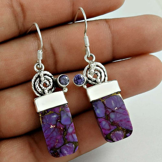 Gift For Women Dangle Boho Earrings 925 Silver Natural Turquoise B44