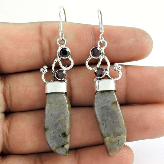 Natural Ocean Jasper 925 Silver Dangle Ethnic Earrings For Girls F44