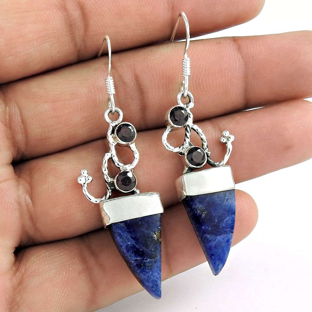 High Work Quality 925 Sterling Silver Sodalite Garnet Earrings Grossiste