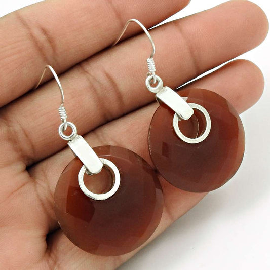Natural Carnelian Gemstone Dangle Boho Earrings 925 Silver For Girls T44