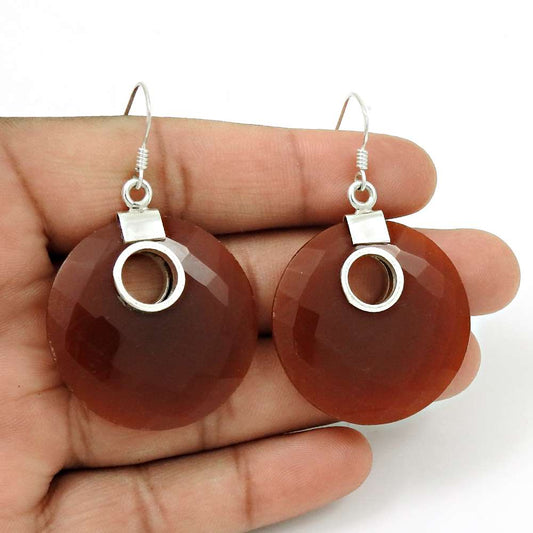 Gift For Her Natural Carnelian Dangle Vintage Earrings 925 Silver W44
