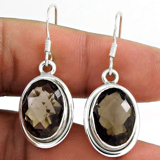 Jumbo Fantastic 925 Sterling Silver Smoky Quartz Earrings Manufacturer India