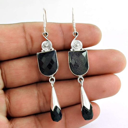 New Style Of 925 Sterling Silver Blue Sunstone Earrings Wholesale Price