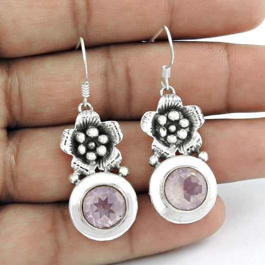 Delicate Light 925 Sterling Silver Rose Quartz Earrings Wholesale Price