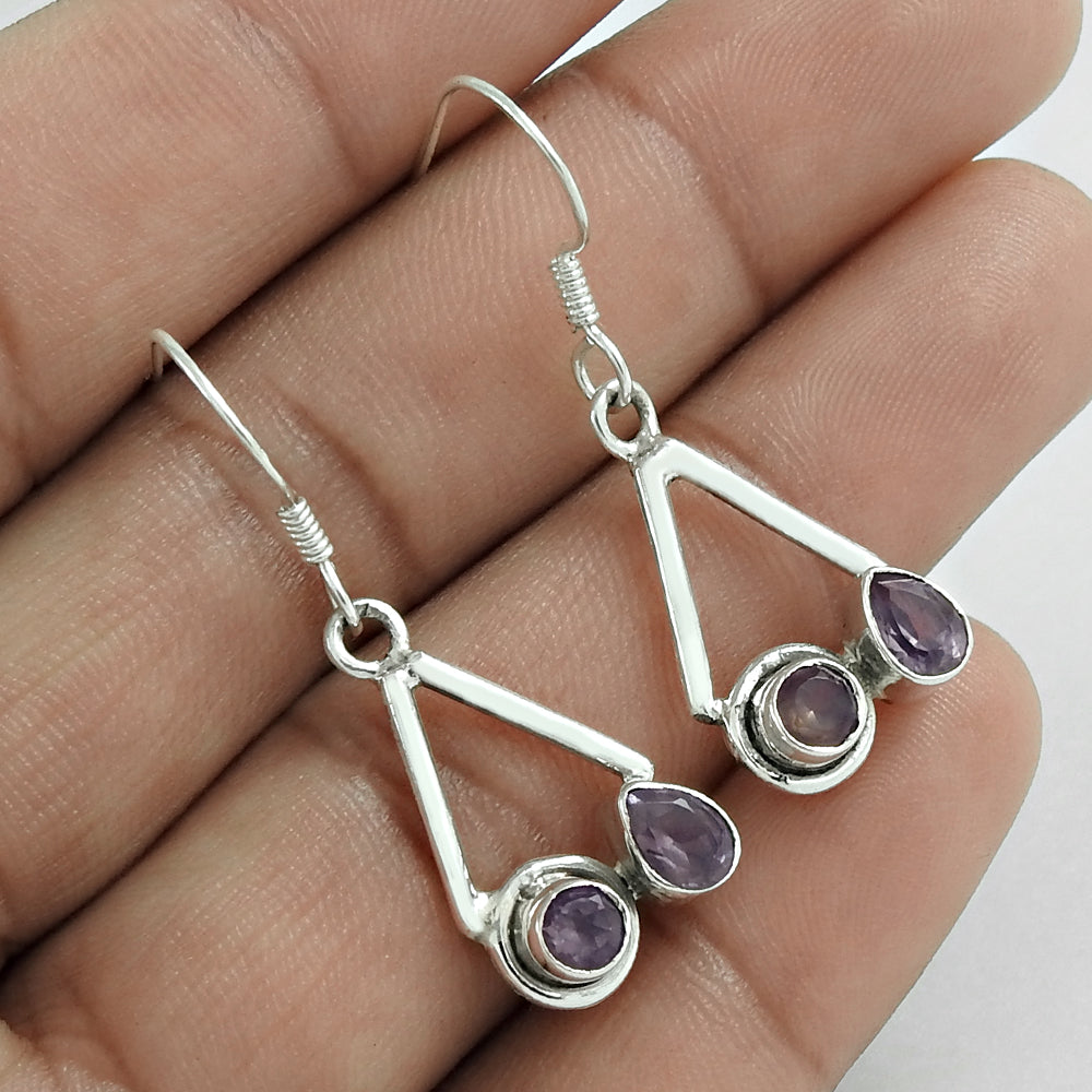 Christmas Gift Natural Amethyst Gemstone Dangle Bohemian Earrings 925 Silver Y2