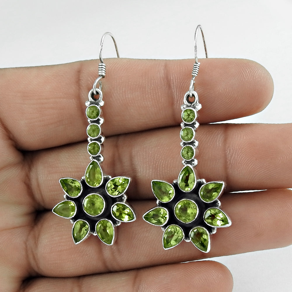 Christmas Gift 925 Silver Natural Peridot Gemstone Drop/Dangle Earrings F4