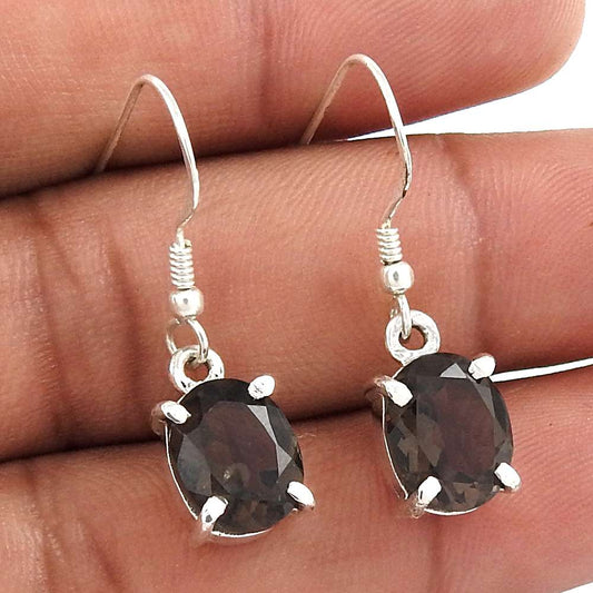 Gift For Her 925 Silver Natural Smoky Quartz Dangle Bohemian Earrings C46