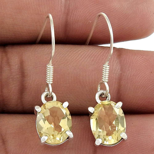 Gift For Her 925 Silver Natural Citrine Gemstone Dangle Ethnic Earrings T46