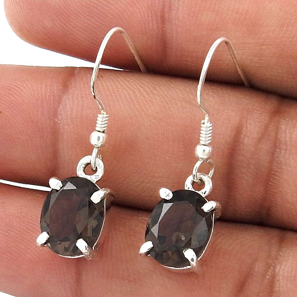 Gift For Her 925 Silver Natural Smoky Quartz Dangle Bohemian Earrings Y46